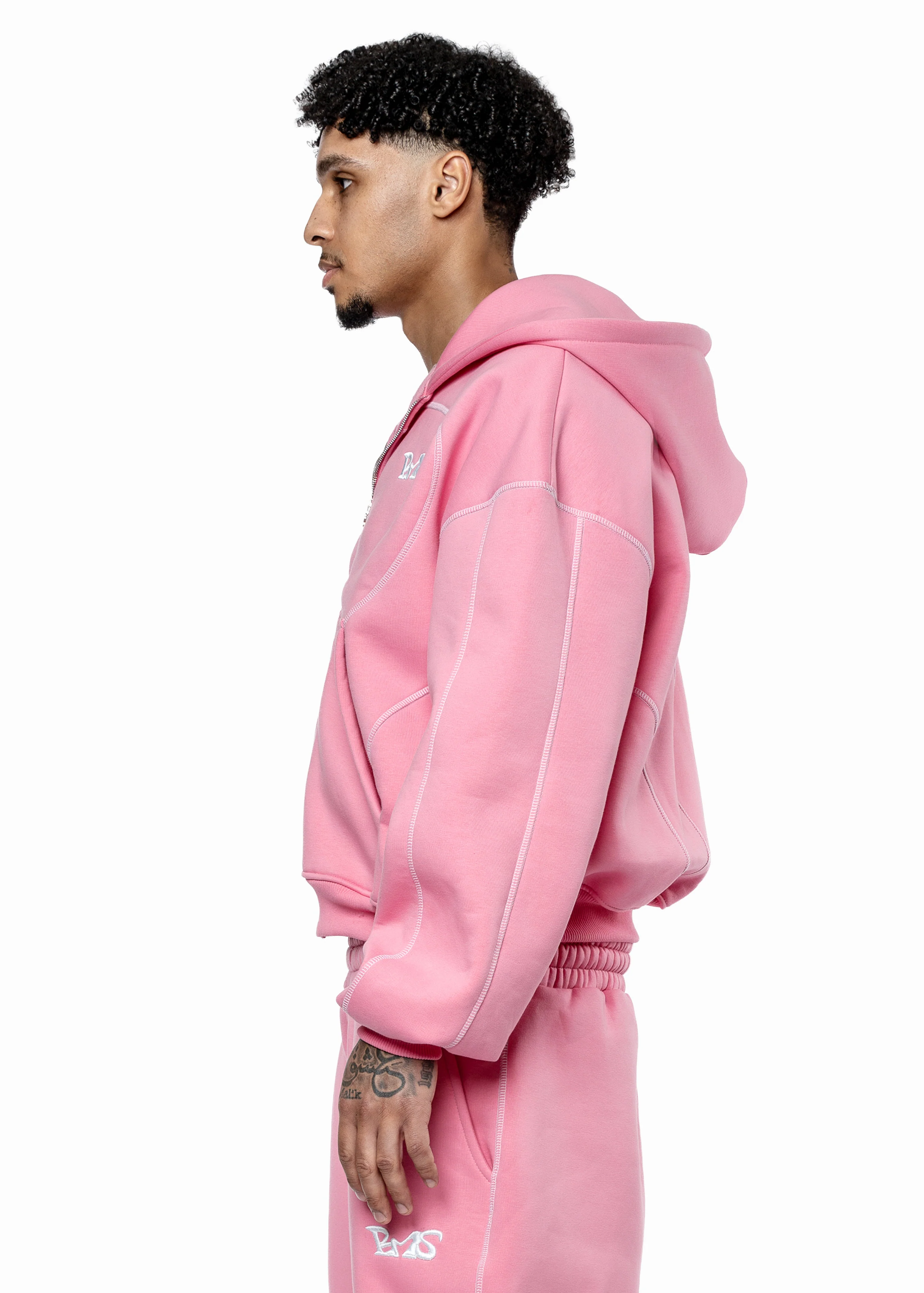 GREY LINE PINK ZIP HOODIE - Image 3