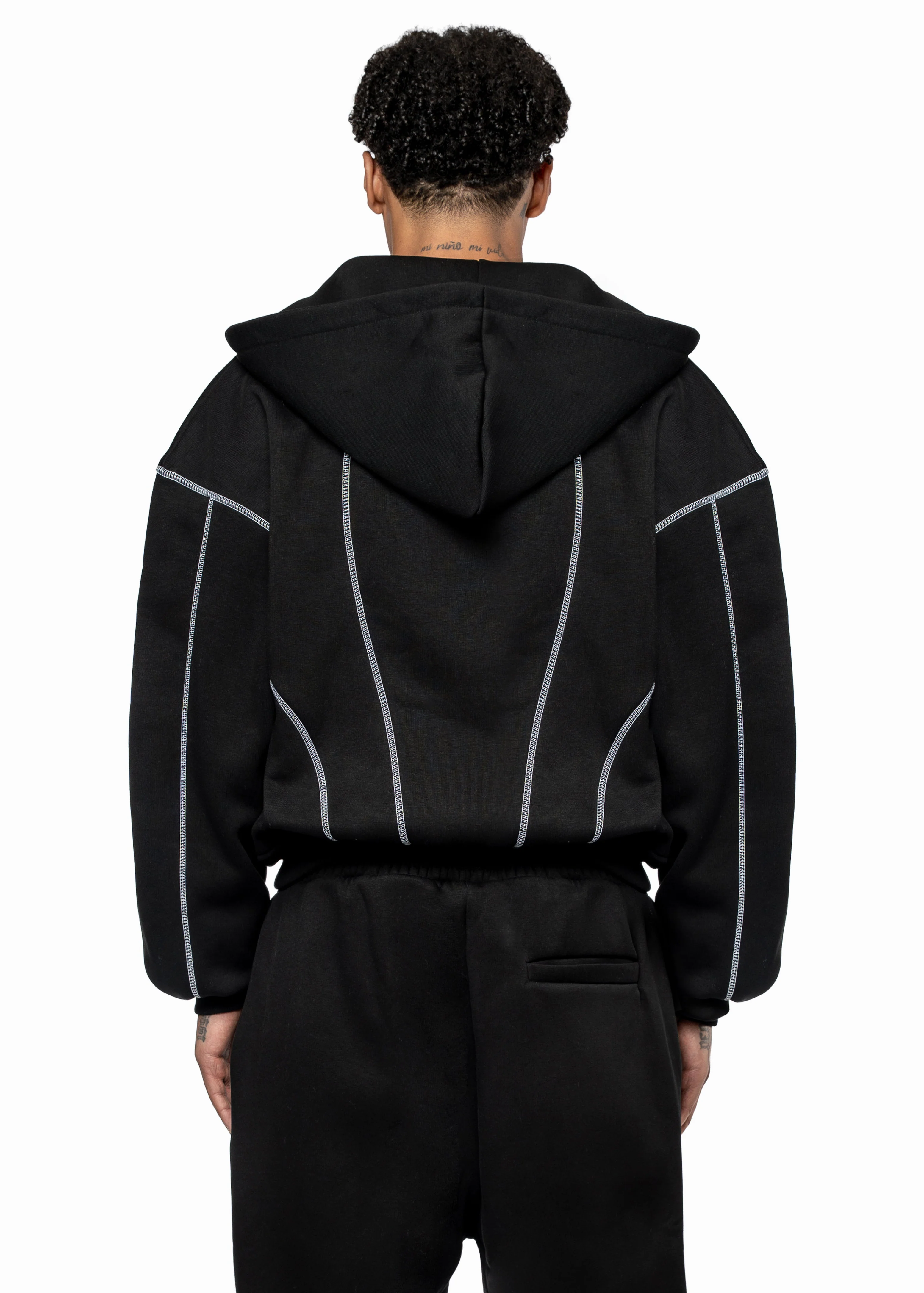 GREY LINE BLACK ZIP HOODE - Image 3