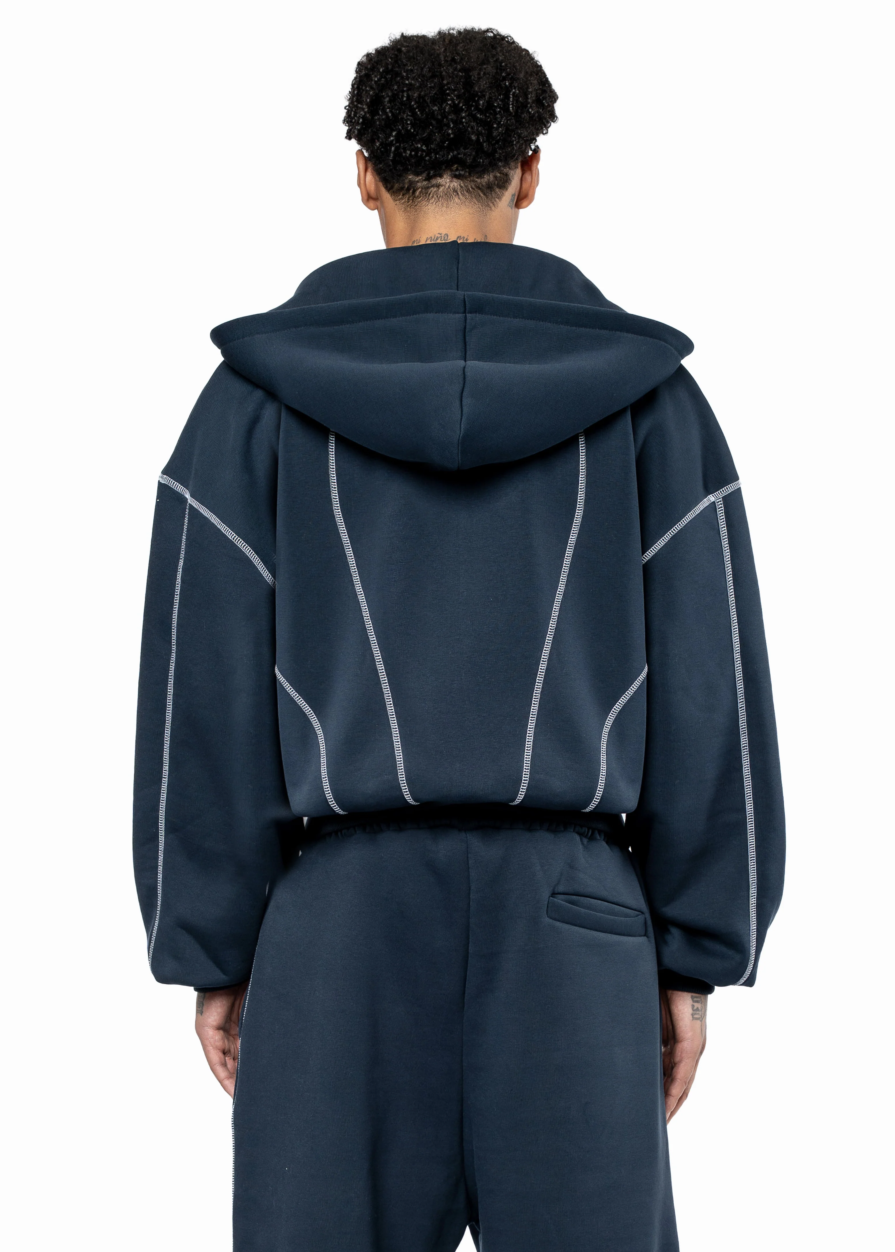 GREY LINE NAVY ZIP HOODIE - Image 3