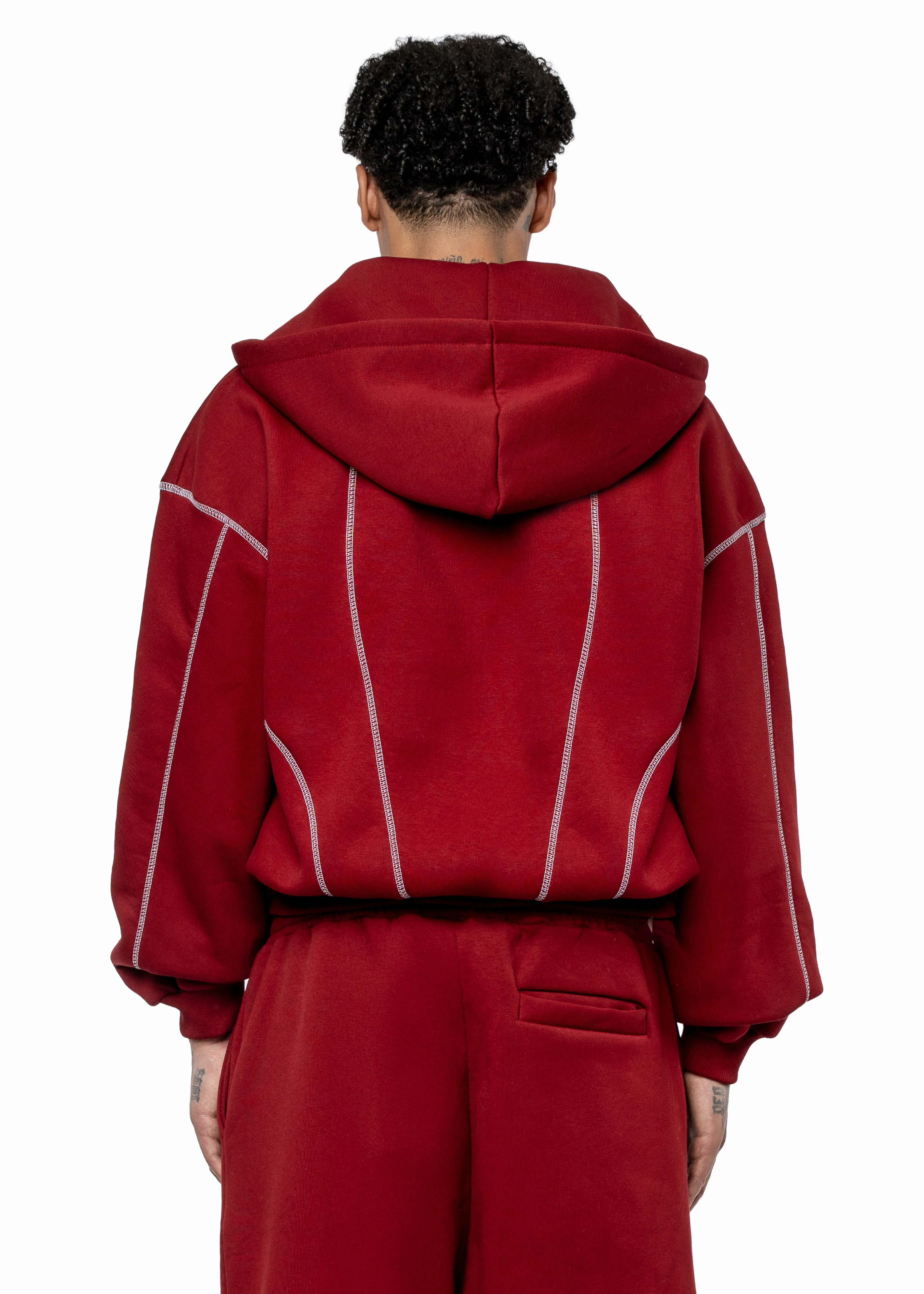 GREY LINE RED ZIP HOODIE - Image 3
