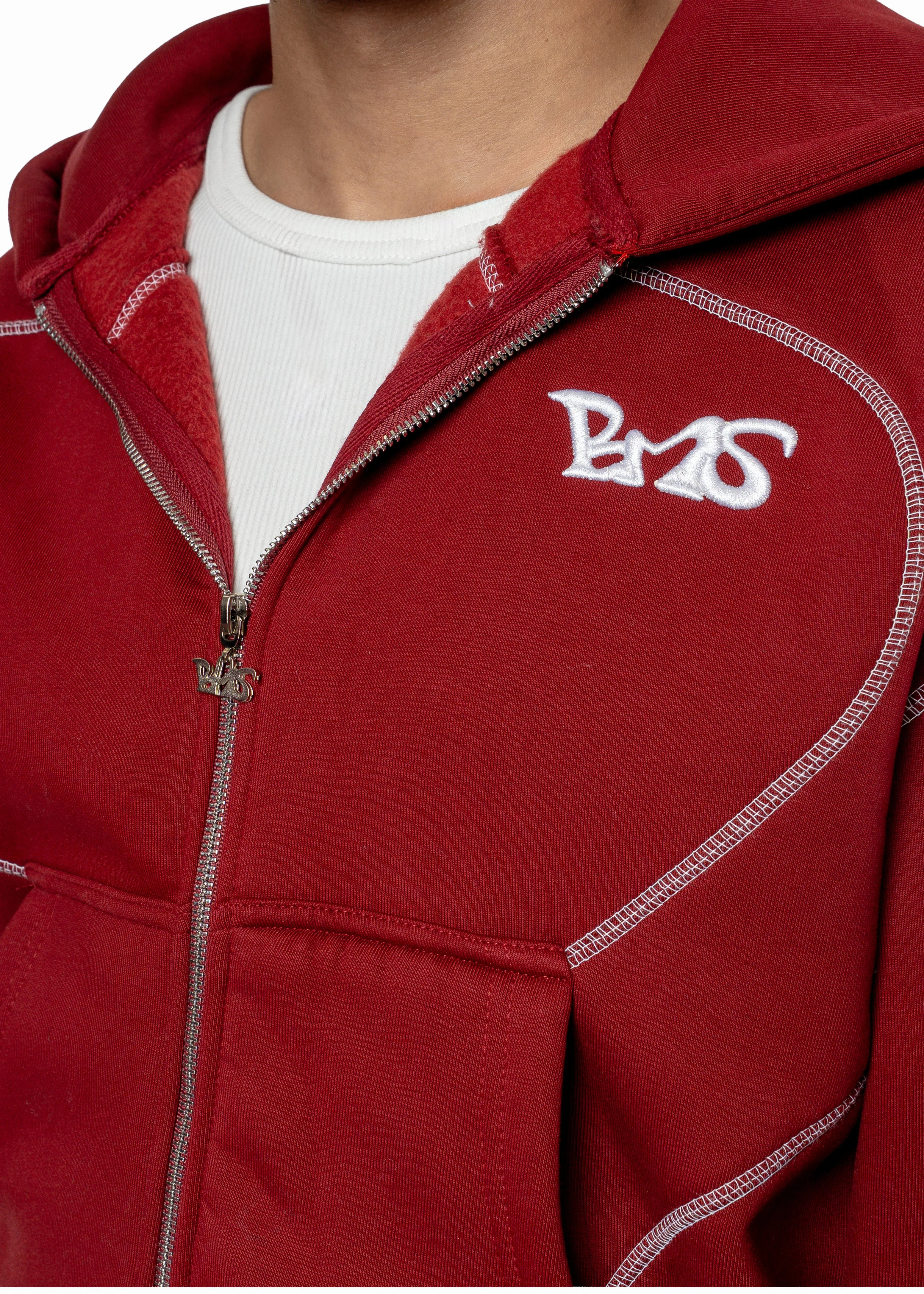 GREY LINE RED ZIP HOODIE - Image 4